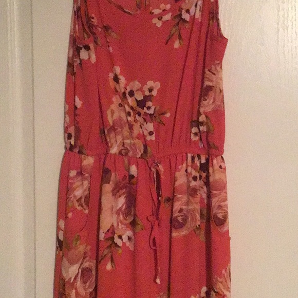 Coral and Floral Maxi Dress- Medium - Picture 3 of 5